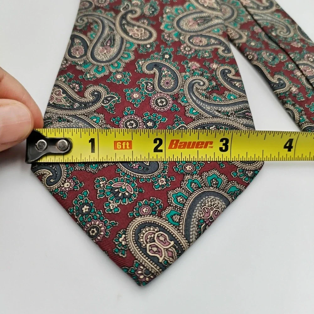 Robert Talbott Carmel Valley Silk Tie Burgundy Red Teal‎ Paisley Hand Sewn 3.5